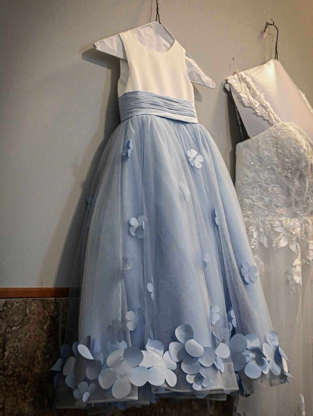 Elegant Blue Tulle Flower Kids Dress